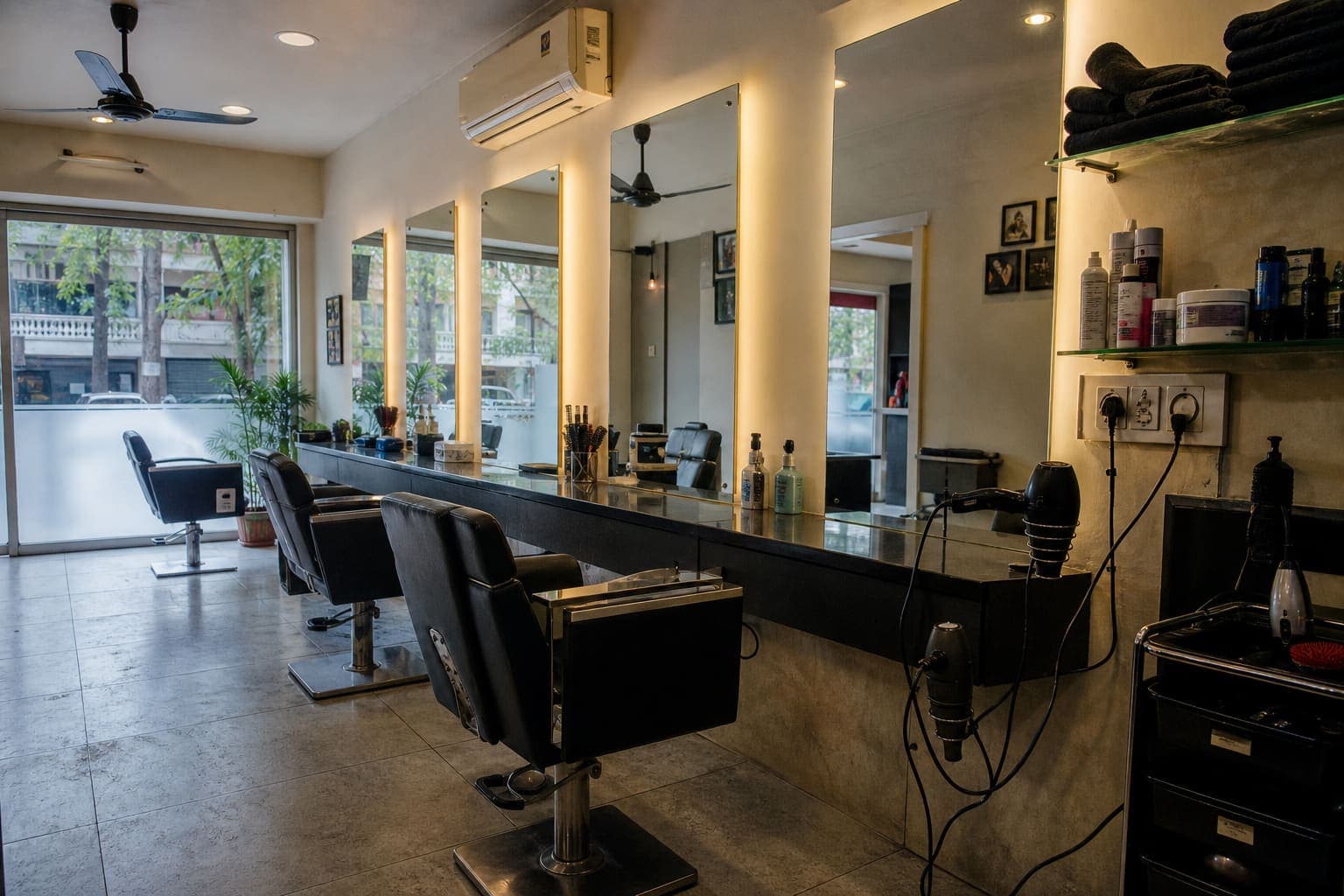 Styling chairs and mirrors inside Stylist Zone